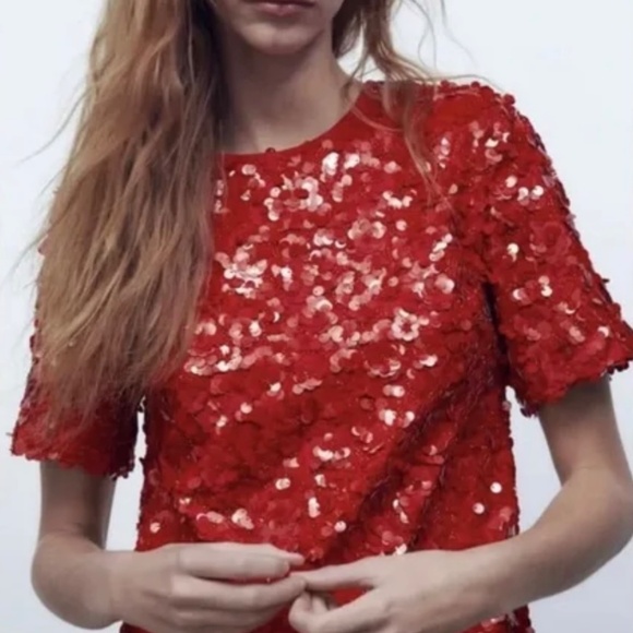 Zara red sparkling dress (Large) - Picture 4 of 4